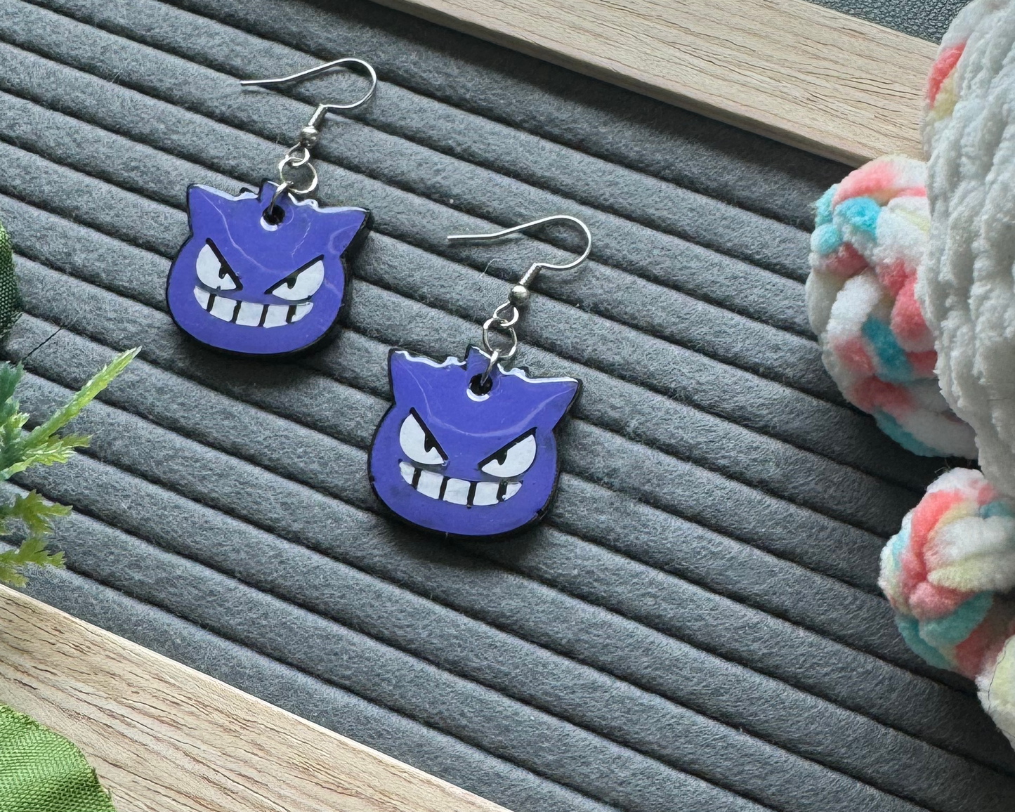 Smiling Purple Ghost Character Hypoallergenic Dangle Earrings