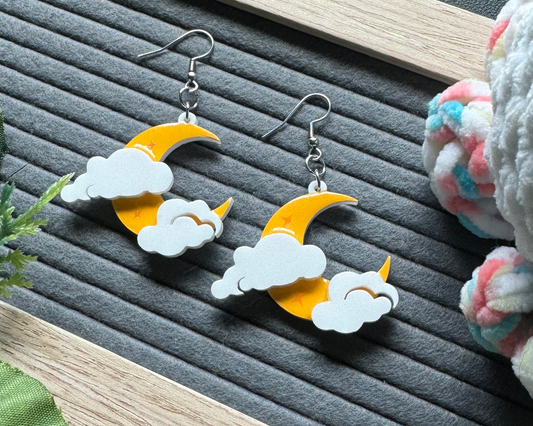 Yellow Crescent Moon Hypoallergenic Dangle Earrings