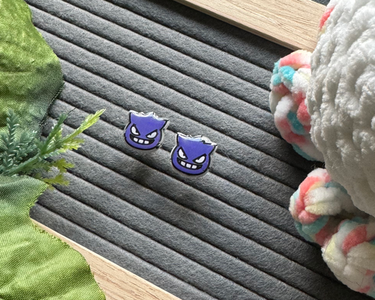 Mischevious Angry Purple Ghost Monster Earrings