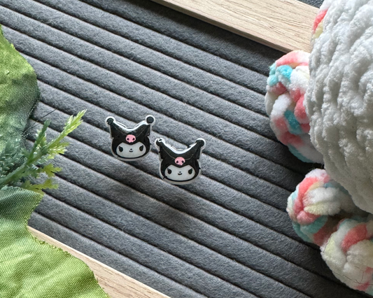 Angry Pink Skull Kitty Hypoallergenic Earrings