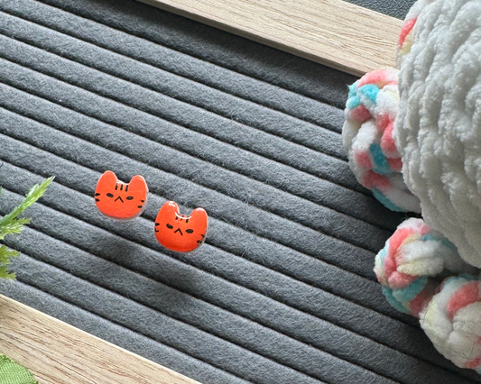 Angry Orange Cat Head Hypoallergenic Earrings