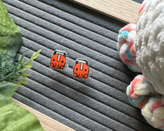 Orange Chainsaw Demon Sitting Cute Hypoallergenic Earrings