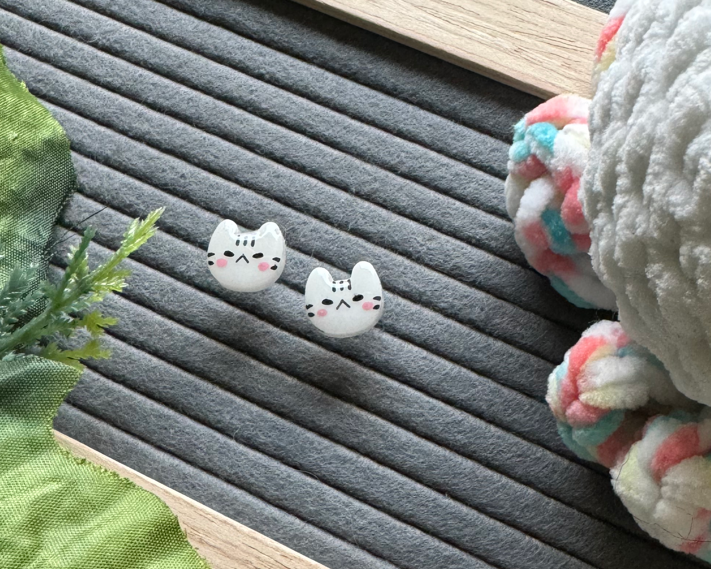 White Angry Cat Hypoallergenic Earrings